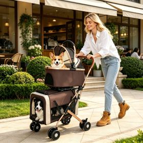 Double Pet Stroller for Small Medium Dogs Cats, 3-in-1 Convertible Carrier Tote, Foldable Frame Shockproof Wheels with Brake System & Fixed Safety Le