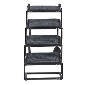 Dog Stairs for Car, 4 Steps Extra Wide Foldable Dog Ramp for Large Dogs with Non-Slip Rug Surface, Portable Lightweight Pet Ladder for Car, SUV, Truc
