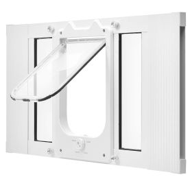 Cat Door for Window, Adjustable to Fit Window Width 23"-28", 4 Secure Lock Modes, Aluminum Frame and High-Transparency Glass, Magnetic Closure, Weath