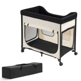Elevated Lounge Pet Bed, Foldable Bunk Dog Bed with 600D Oxford Cloth and Dutch Velvet, Portable Raised Cot with Wheels, Side Storage Bags, and Carry