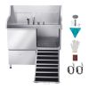 304 Stainless Steel Dog Washing Station, 50 Inch Pet Grooming Tub with Non-Slip Low-Slope Ramp, Storage Drawer, Hot & Cold Faucet, All-in-One Bath fo