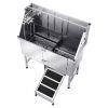 Stainless Steel Dog Washing Station, 50 inch Pet Grooming Tub w/ Ramp, PE Water Filter Board, Faucet & Showerhead & Soap Holder Dog Bathtub for Large