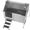 Stainless Steel Dog Washing Station, 62 inch Pet Grooming Tub w/ Stairs, PE Water Filter Board, Faucet & Showerhead & Soap Holder Dog Bathtub for Lar