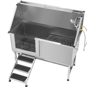 Stainless Steel Dog Washing Station, 62 inch Pet Grooming Tub w/ Stairs, PE Water Filter Board, Faucet & Showerhead & Soap Holder Dog Bathtub for Lar
