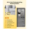 Stainless Steel Dog Washing Station, 61 inch Pet Grooming Tub w/ Ramp, Water Filter Board, Faucet & Showerhead & Leash Dog Bathtub for Large & Medium