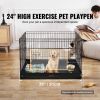 Dog Playpen, 4 Pcs 24 x 36 in Panels Foldable Metal Pet Exercise Pen, Dog Fence Indoor and Outdoor Pen with Door and 600D Oxford Fabric Bottom Pad, f