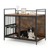 Furniture Style Dog Crate with 360 Rotatable Adjustable Height Bowls, Heavy-Duty Metal Dog Kennel with Dual Safety Locks