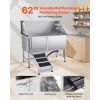 Stainless Steel Dog Washing Station, 62 inch Pet Grooming Tub w/ Ramp, PE Water Filter Board, Faucet & Showerhead & Soap Holder Dog Bathtub for Large