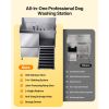 304 Stainless Steel Dog Washing Station, 50 Inch Pet Grooming Tub with Non-Slip Low-Slope Ramp, Storage Drawer, Hot & Cold Faucet, All-in-One Bath fo