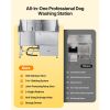 304 Stainless Steel Dog Washing Station, 61 Inch Pet Grooming Tub with Non-Slip Low-Slope Ramp, Storage Drawer, Hot & Cold Faucet, All-in-One Bath fo