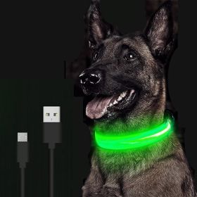 LED Glowing Dog Collar Rechargeable Luminous Collar Adjustable large Dog Night Light Collar Pet Safety Collar for Small Dogs Cat ,halloween pet colla (Color: Green Battery, size: M)