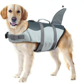 Dog Life Jacket Shark; Dog Lifesaver Vests with Rescue Handle for Small Medium and Large Dogs; Pet Safety Swimsuit Preserver for Swimming Pool Beach (colour: silver grey, size: L)