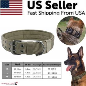 2" Wide Tactical Heavy Duty Nylon Large Dog Collar K9 Military With Metal Buckle (Color: Green, size: M - Neck 15.7" ~ 19.7")