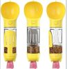 Portable 4-in-1 Pet Water Bottle With Food Storage, Poop Bag Dispenser, and Spoon. 300ml Capacity. Available In Yellow, Pink, Green, and Other Colors