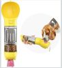 Portable 4-in-1 Pet Water Bottle With Food Storage, Poop Bag Dispenser, and Spoon. 300ml Capacity. Available In Yellow, Pink, Green, and Other Colors